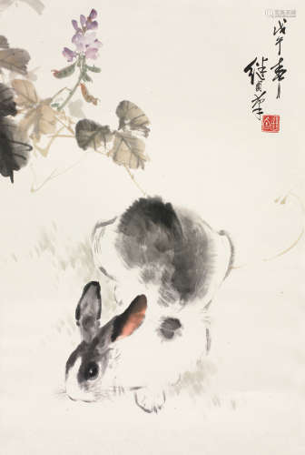 刘继卣（1918～1983） 兔 立轴 设色纸本
