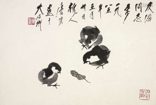 唐云（1910～1993） 觅食图 镜心 水墨纸本