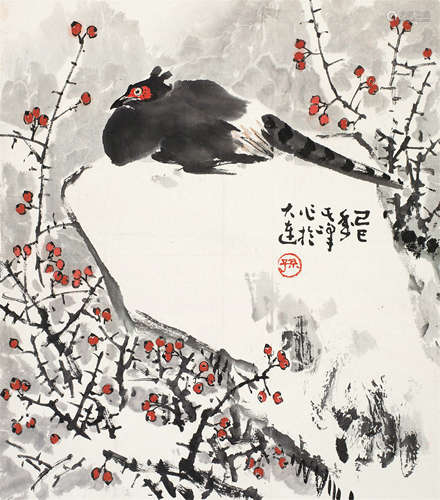 孙其峰（b.1920） 红果山鸡 镜心 设色纸本