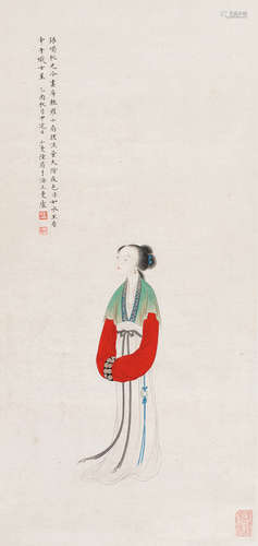 陆小曼（1903～1965） 红衣仕女 立轴 设色纸本