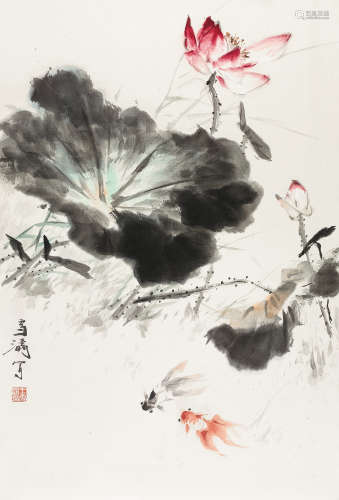 王雪涛（1903～1982） 荷塘清趣 立轴 设色纸本