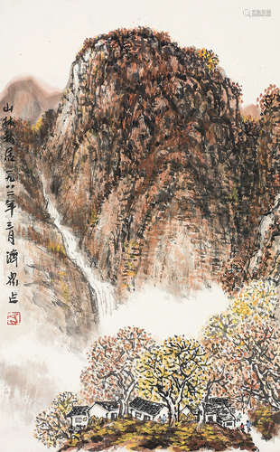 方济众（1923～1987） 山林秋居 立轴 设色纸本