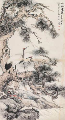 沈一斋（1891～？） 松龄鹤寿 立轴 设色纸本