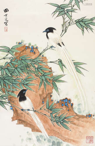 田世光（1916～1999） 戴胜鸟 立轴 设色纸本