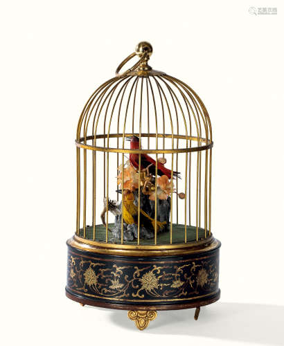 清 铜鎏金金缠枝花卉纹鸟笼音乐盒