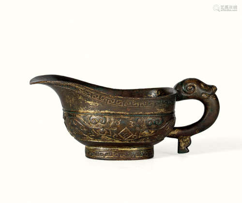 清早期 铜鎏金饕餮纹匜杯
