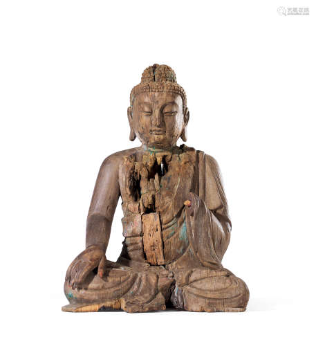 明或更早 木雕释迦牟尼佛坐像