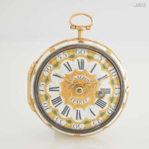 JULIEN LE ROY 18k yellow gold enamel-verge watch