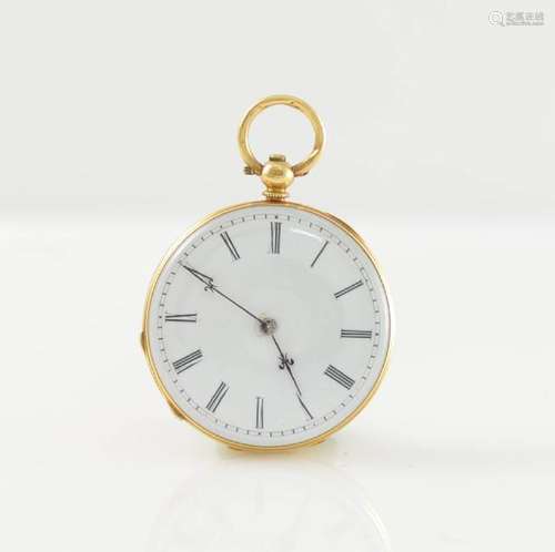 Open face 18k yellow gold ladies pocket watch