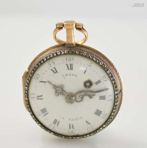 LEGER A PARIS 18k pink gold enamel verge watch