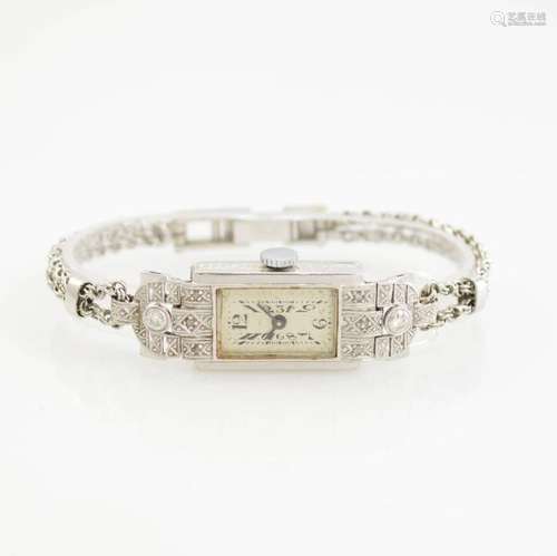 Set of 2 diamond-set rectangular Art Deco wristwatches