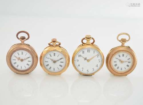 4 open face ladies pocket watches in pink gold