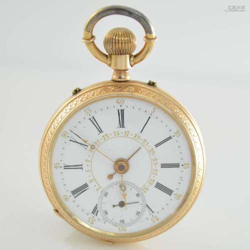 Open 14k pink gold face pocket watch with date