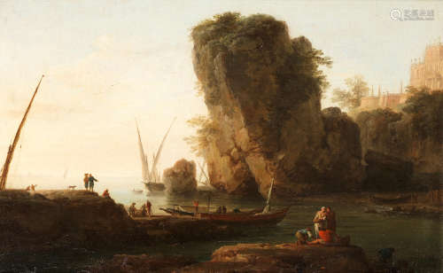A cove on a rocky Mediterranean coast, with small vessels and fishermen Claude Joseph Vernet(Avignon 1714-1789 Paris)
