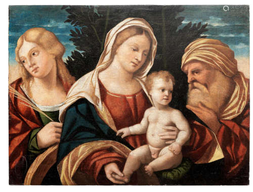 The Madonna and Child with Saints Catherine of Alexandria and Joseph unframed Attributed to Francesco Rizzo da Santacroce(active Venice, 1507-circa 1545)