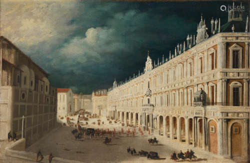 A capriccio view of an Italian piazza with a royal procession    François de Nomé(Metz 1593-circa 1644 Naples)