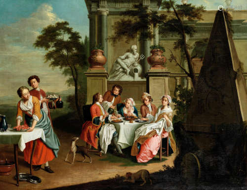 Elegant figures dining in a landscape; The Musical recital  (2) Pieter Jacob Horemans(Antwerp 1700-1776 Munich)