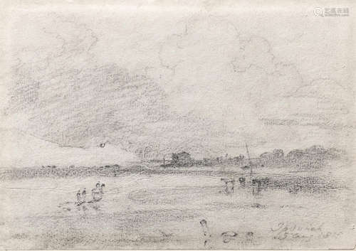 View on the Orwell near Ipswich with a second landscape sketch verso John Constable R.A.(Suffolk 1776-1837 Hampstead)