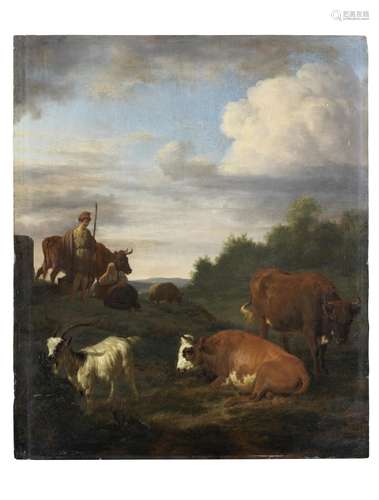 Drovers resting with their flock in a landscape Adriaen van de Velde(Amsterdam 1636-1672)