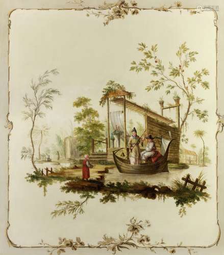 Chinoiserie figures in a boat beside a garden pavilion Jean-Baptiste Pillement(Lyon 1728-1808)