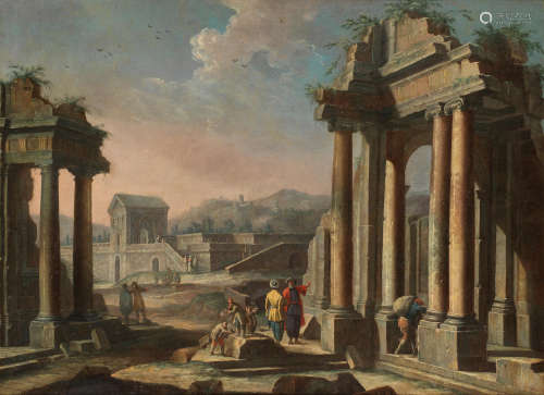 Architectural capricci with figures amongst classical ruins  (2) Giuseppe Zocchi(Florence 1711-1767)