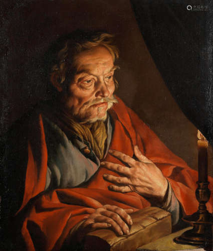 Saint Matthew by candlelight unframed Matthias Stom(Amersfoort circa 1600-circa 1652 Sicily or Northern Italy)