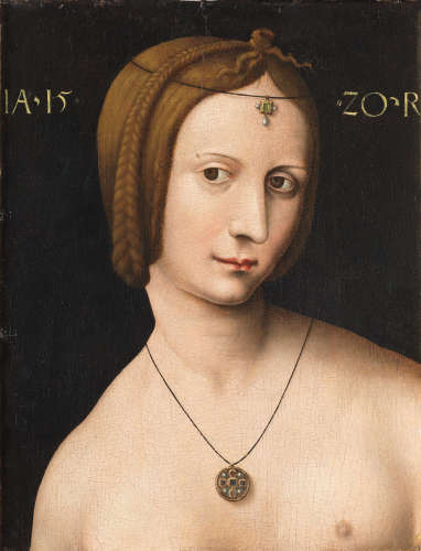 The Bust of a woman with a jewelled headdress Circle of Ambrosius Benson(circa 1495-1550 Bruges)