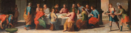 The Last Supper; The Calling of Saints Peter and Andrew; Saint Peter Baptising the Centurion; Saints Peter and John healing the Lame Man; Saint Peter healing with his shadow the first 19.8 x 76.6 cm. (7 7/8 x 30 1/8 in.); the second two 19.8 x 56.2 cm. ( 7 7/8 x 22 1/8 in.); the last two 19.7 x 47.1 cm. (7 3/4 x 18 1/2 in.) (5) Giovanni Balducci, called il Cosci(Florence 1560-1603 Naples)