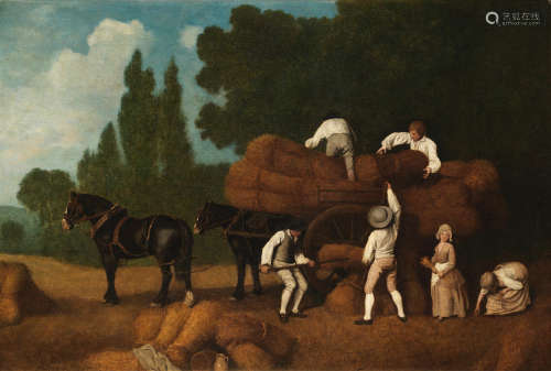 Men loading sheaves of corn onto a cart, with two young girls gleaning George Stubbs ARA(Liverpool 1724-1806 London)