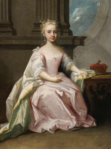 Portrait of Princess Mary (1723-1772), full-length, in a pink dress, seated in an interior Jacopo Amigoni(Venice 1682-1752 Madrid)