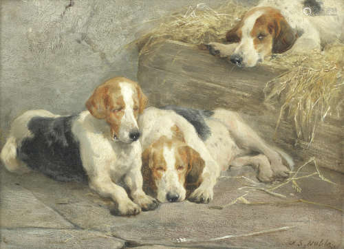 Beagles resting John Sargent Noble, RBA(British, 1848-1896)