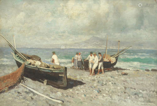 Neapolitan coastal scenes; a pair 30.5 x 45cm (12 x 17 11/16in).(2) Lazzaro Pasini(Italian, 1861-1949)