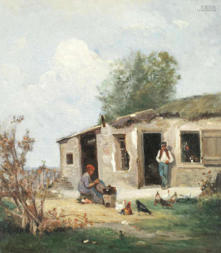 Cour de ferme en Normandie Stanislas Lépine(French, 1835-1892)