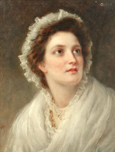 Portrait of a lady in a white shawl William Gale(British, 1823-1909)