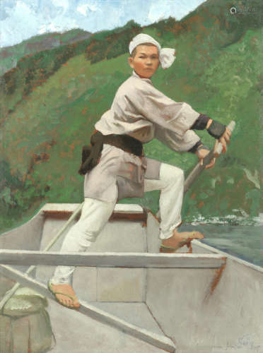 Steersman on the Hozu Rapids, Japan Sir Gerald Festus Kelly RA, KCVO, PRA(British, 1879-1972)