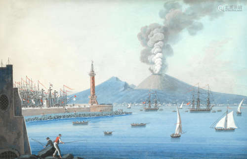 Neapolitan scenes, including Vesuvius erupting and the bay of Naples each 26.7 x 40.7cm (10 1/2 x 16in).(4) Neapolitan School(19th Century)