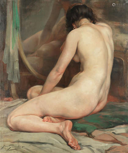 A seated nude before a mirror  Jean Leon Henri Gouweloos(Belgian, 1865-1943)