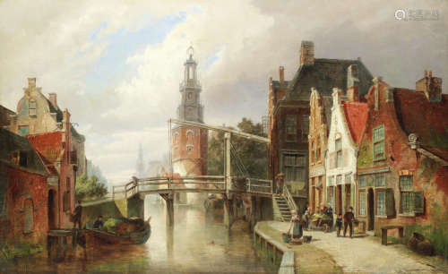 A merchant canal scene Pieter Cornelis Dommersen(Dutch, 1834-1908)