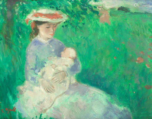 Eugénie et son bébé dans une prairie normandeEugénie et Marie-Lize au Lac de Vincennes - Paris. 22.3 x 27.3cm (8 3/4 x 10 3/4in) and 19 x 24.2cm (7 1/2 x 9 1/2in).(2) François Gall(French, 1912-1987)