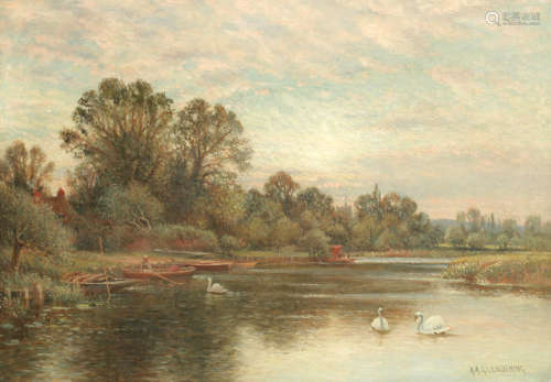 River landscape with swans  Alfred Augustus Glendening(British, 1840-1921)