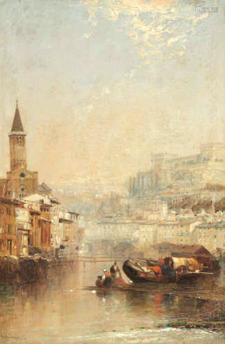 A view of Verona, 'Camogli  - in the Riviera', a pair each 46.5 x 31cm (18 5/16 x 12 3/16in).(2) Arthur Joseph Meadows(British, 1843-1907)
