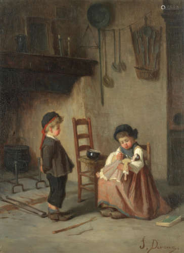 Feeding the doll Jules Devaux(French, born 1837)