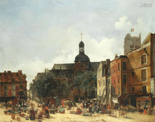 The market place, Dieppe Charles Goureau(French, born 1797)