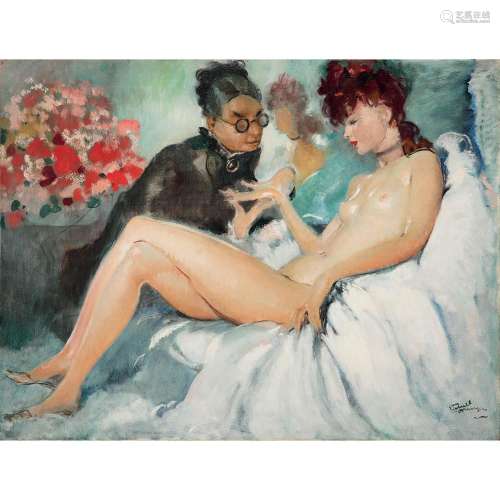 Jean Gabriel Domergue (1889 - 1962) Nu aux lignes de la main, 1945 Oil on canvas; signed lower right 35 7/16 x 45 11/16 in.