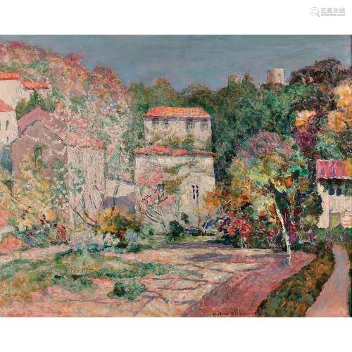 victor charreton (1864–1936) Verger en fleurs dans un village Oil on canvas; signed lower in the middle 28 3/4 x 36 1/4 in.