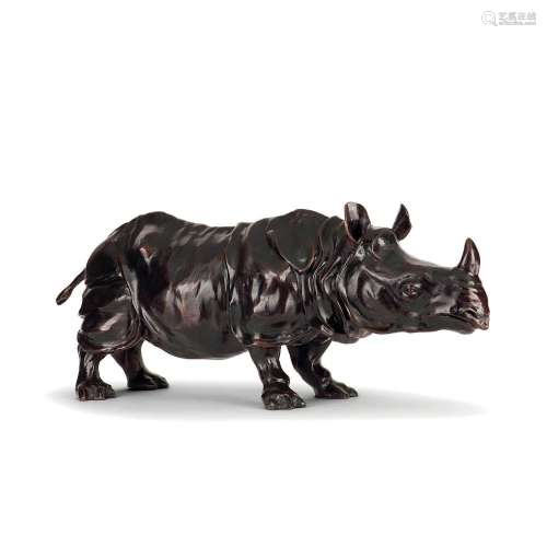 José Maria David (1944-2015) Rhinocéros Bronze with brown patina; Chapon foundry's stamp; numbered 3/8; inscribed 