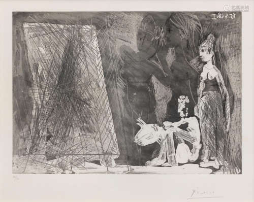 Peintre devant sa Toile, avec un Modèle, pensant à son sujet: Deux Femmes, from Séries 347 Pablo Picasso(Spanish, 1881-1973)