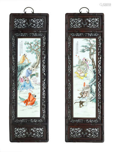 After Wang Dafan, 20th century A set of four framed famille rose panels