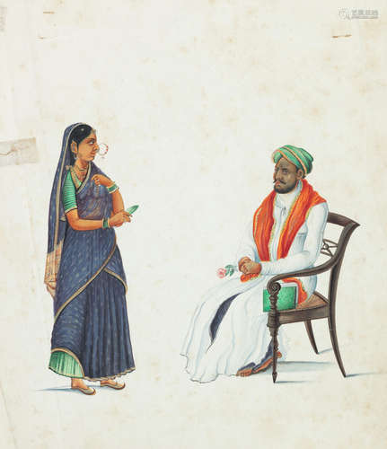 South India, circa 1830-40 Seated male figure and girl