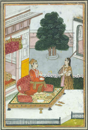 Mughal, 18th century A prince seated on a terrace with a female musician